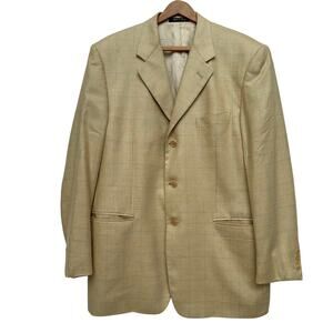 Barneys New York Silk Wool Blazer 42R Tan Made in Italy Luxury Jacket